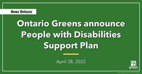 Ontario Greens announce People with Disabilities Support Plan