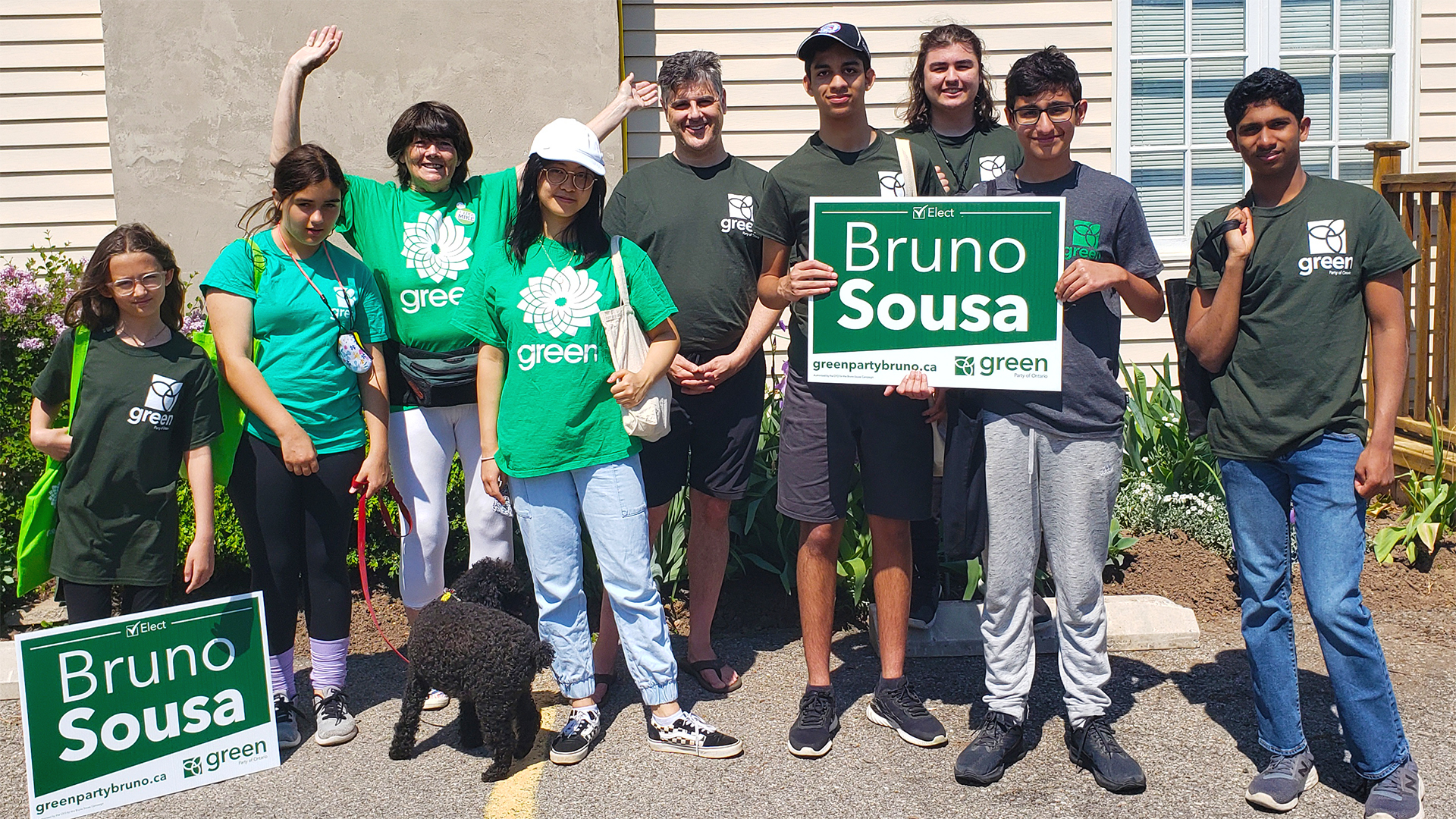 Bruno Sousa with Oakville residents on Earth Day protesting the Greenbelt expansion and Highway 413 at MPP Stephen Crawfords Office